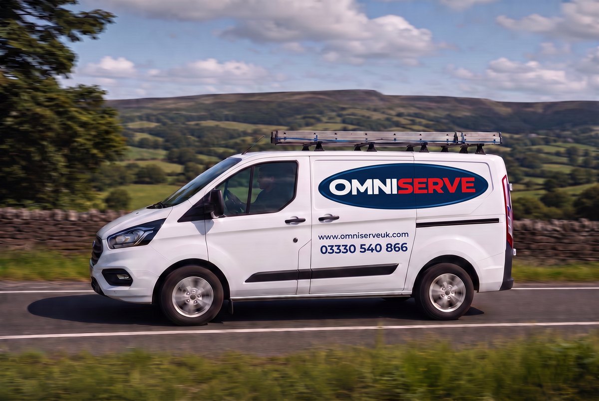 Omniserve branded van on the road serving Berkshire, Surrey and Buckinghamshire